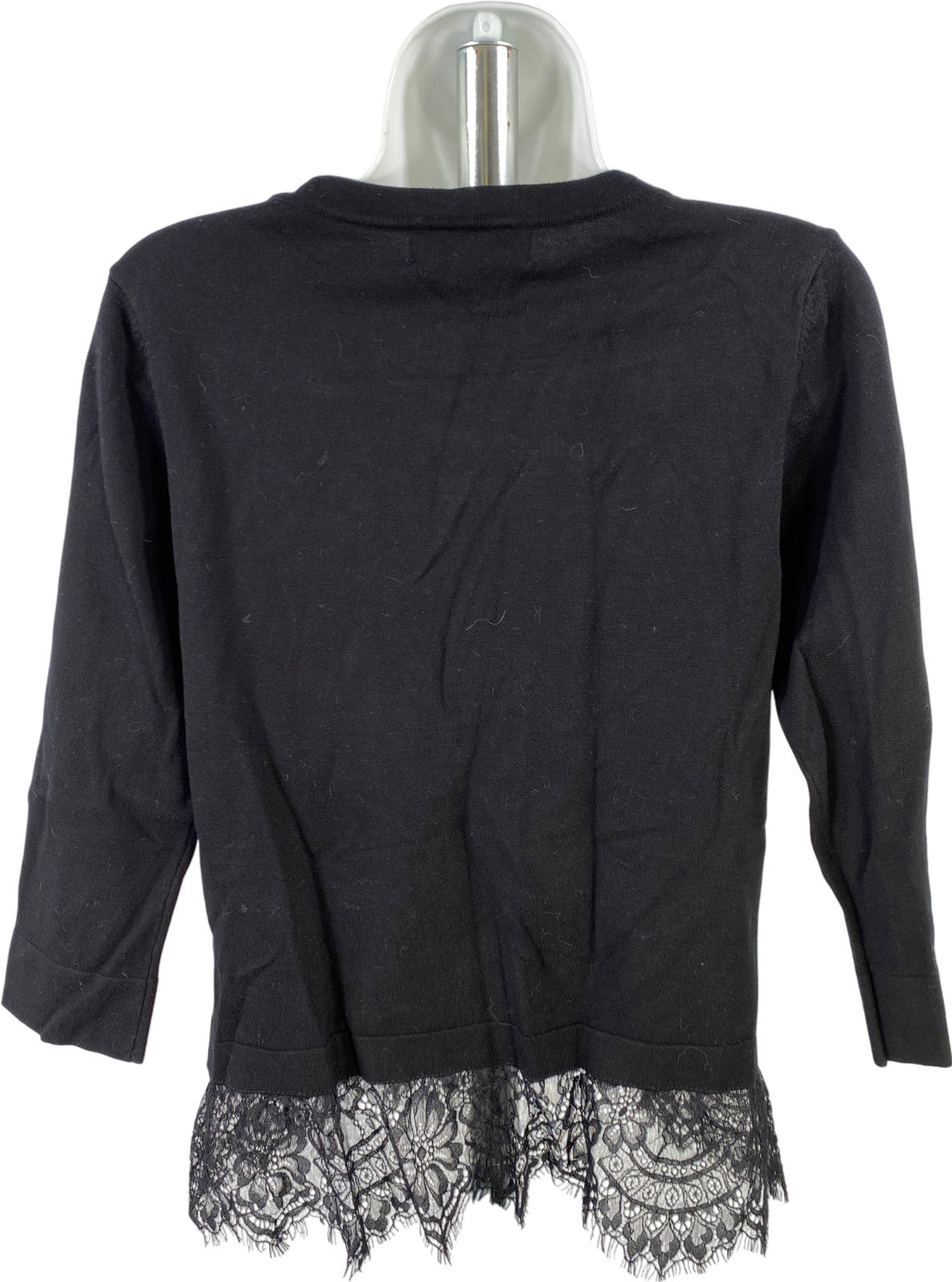 Catherine Malandrino Women’s Black Lace Trim 3/4 Sleeve Sweater - S