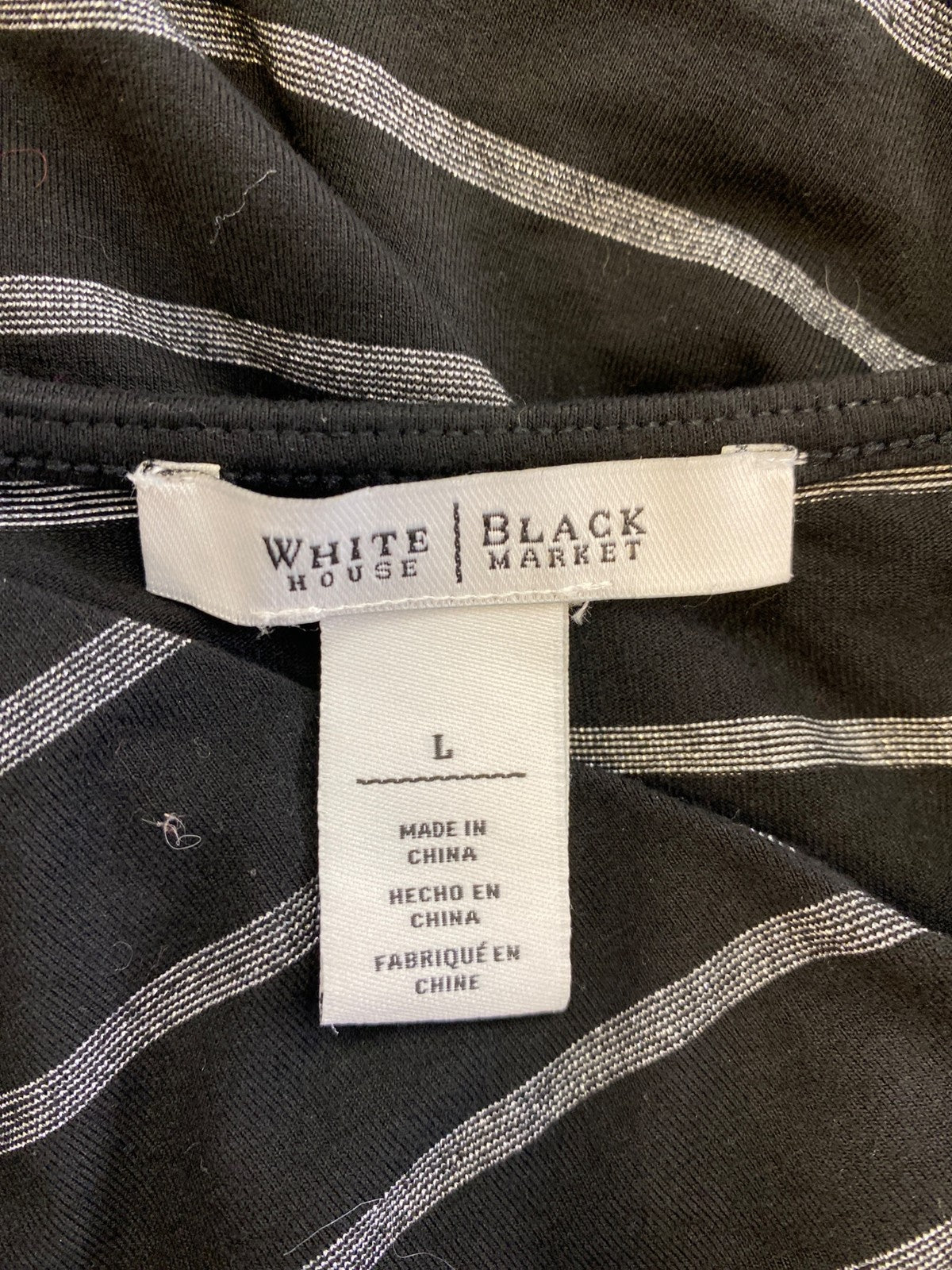 White House Black Market Womens Black Metallic Cold Shoulder 3/4 Sleeve Shirt -L