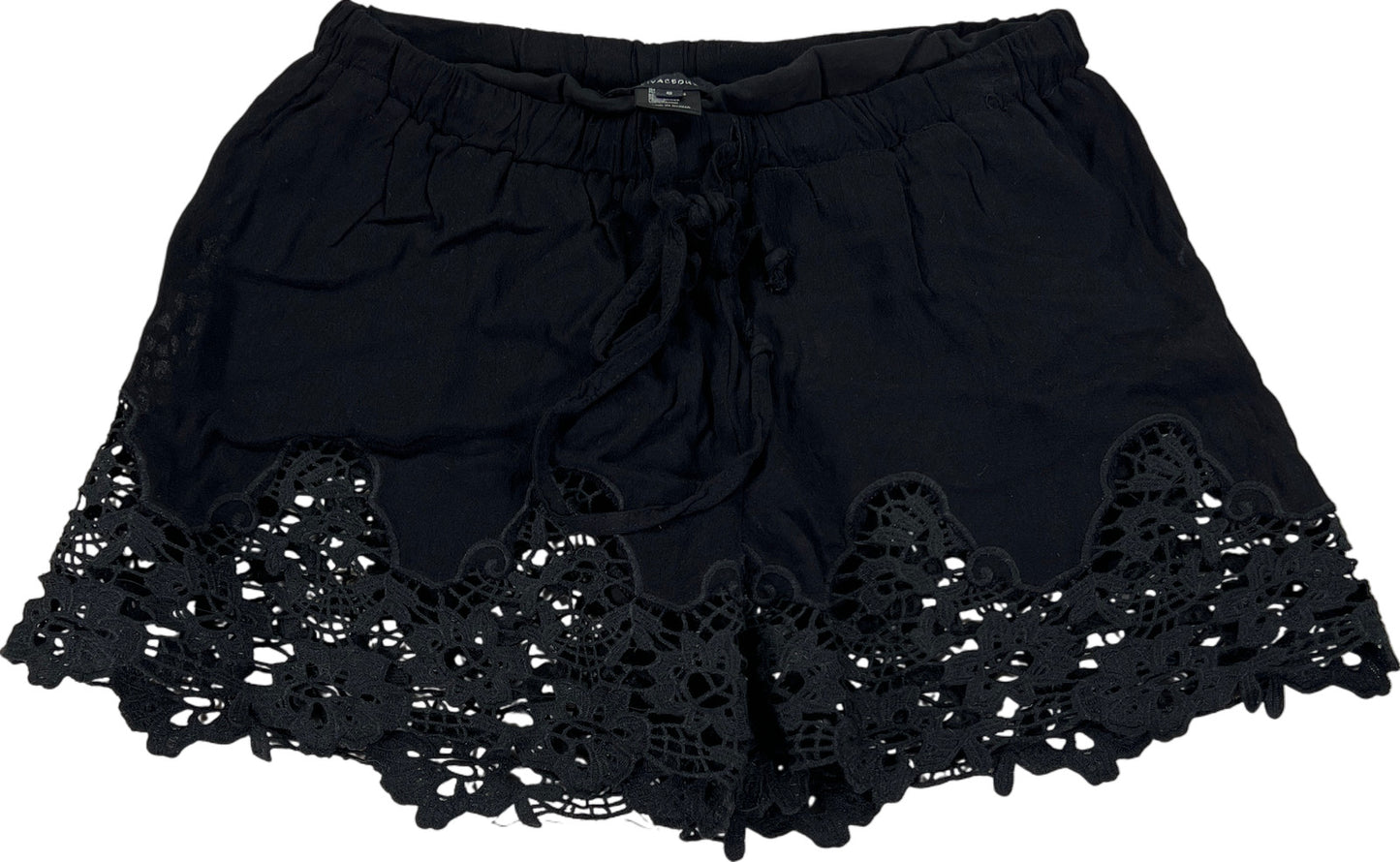 Olivaceous Women’s Black Lace Accent Lined Drawstring Shorts - S