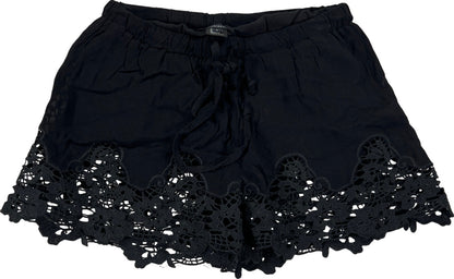 Olivaceous Women’s Black Lace Accent Lined Drawstring Shorts - S