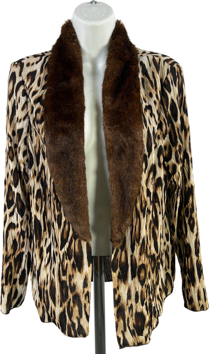 Chico’s Womens Brown Leopard Print Semi-Sheer Pleated Open Front Jacket - 1/US M