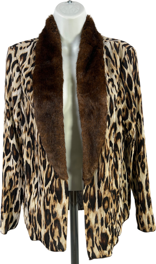 Chico’s Womens Brown Leopard Print Semi-Sheer Pleated Open Front Jacket - 1/US M