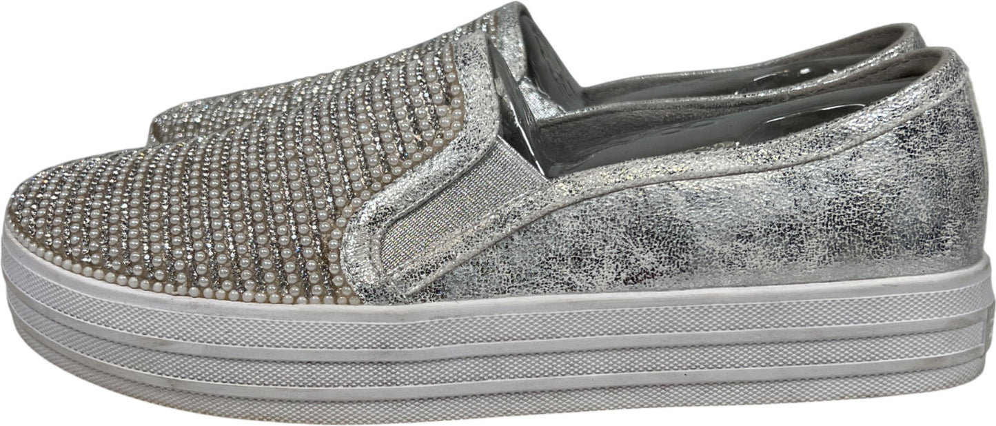 Skechers Women’s Silver Metallic Shiny Dancer Street Loafer Shoes - 8.5