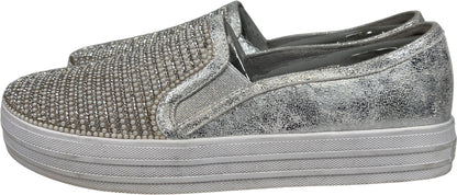 Skechers Women’s Silver Metallic Shiny Dancer Street Loafer Shoes - 8.5
