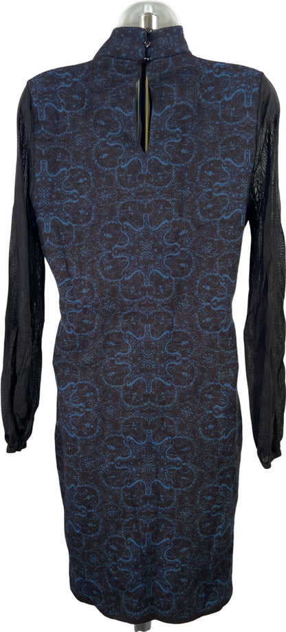 White House Black Market Women’s Black/Blue Long Mesh Sleeve Sweater Dress - S