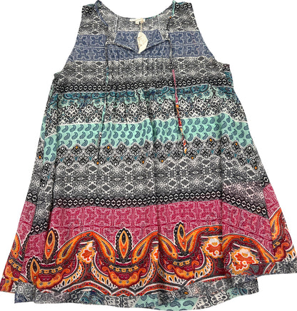 Mystree Women’s Multi-Color Sheer Printed Pintuck Dress - M