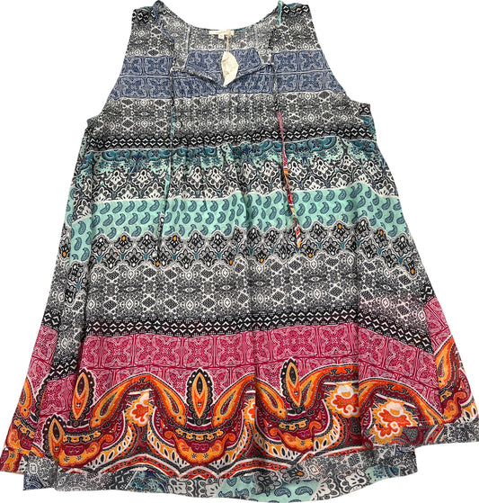 Mystree Women’s Multi-Color Sheer Printed Pintuck Dress - M