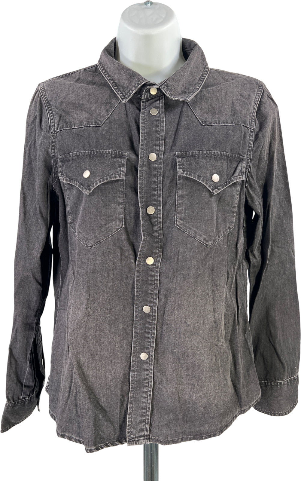 Madewell Women’s Black Snap Button Long Sleeve Shirt - M