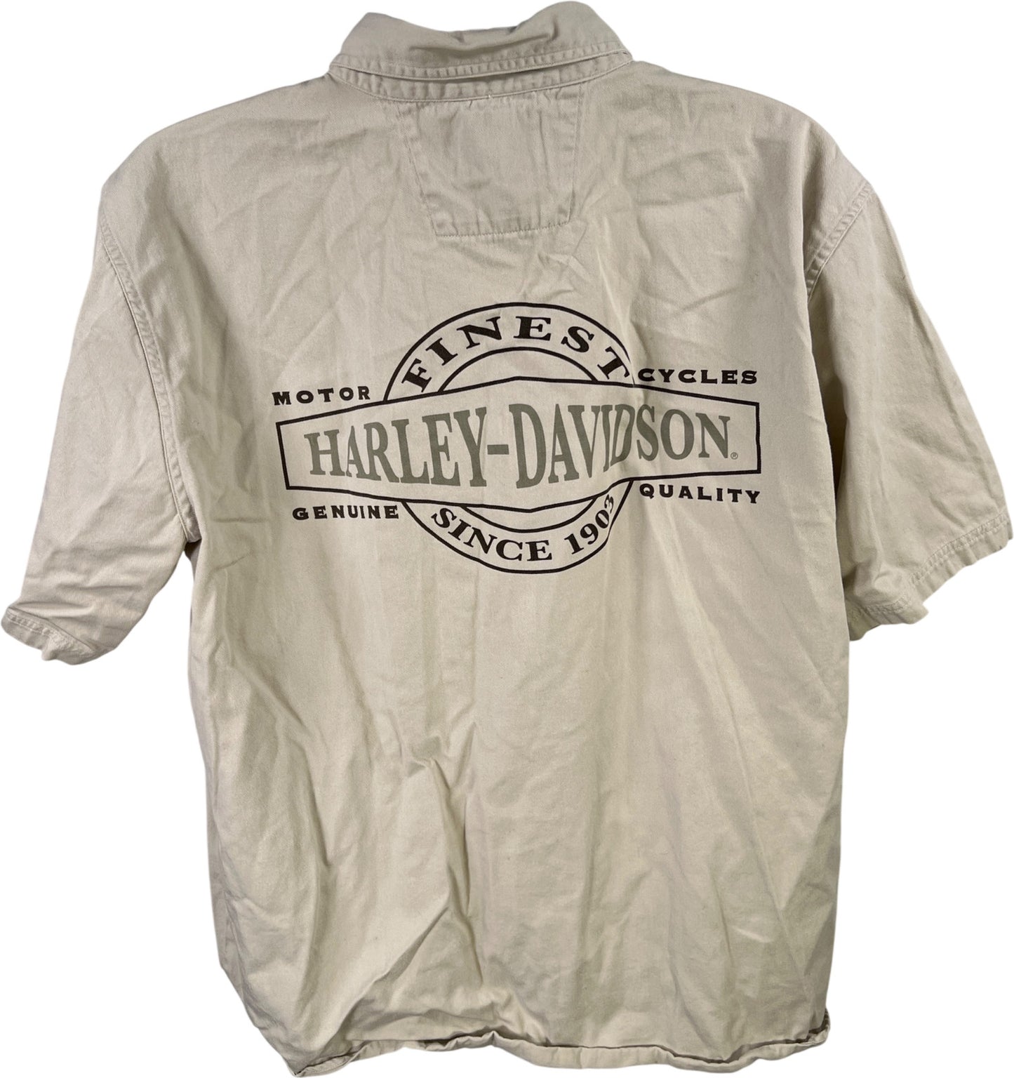 Harley Davison Men’s Light Beige Short Sleeve Button Up Shirt - XL