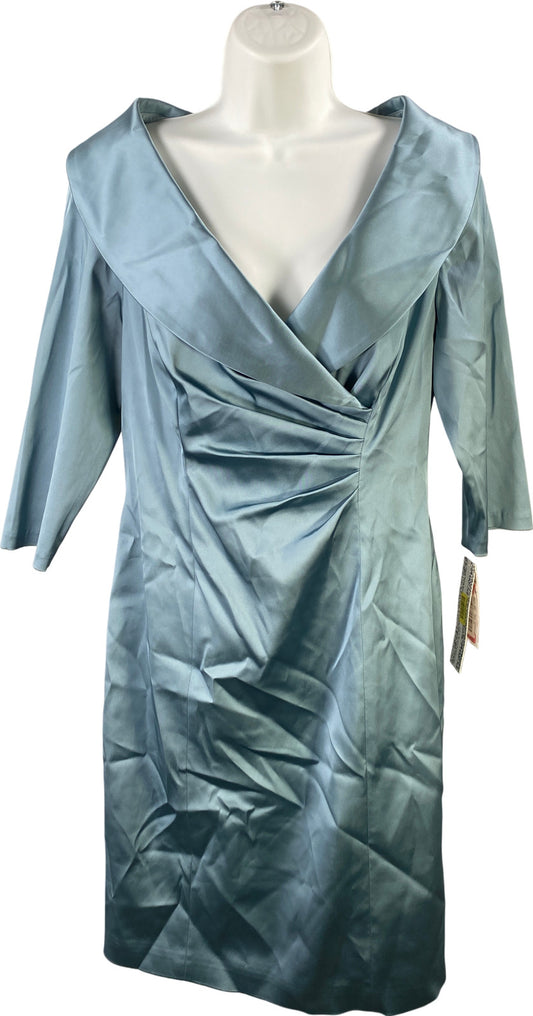 Kay Unger Women’s Blue Satin 1/2 Sleeve Sheath Dress - 10