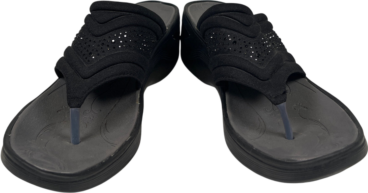 Bzees Women’s Black Rhinestone Dazzle Me Wedge Flip Flops - 8