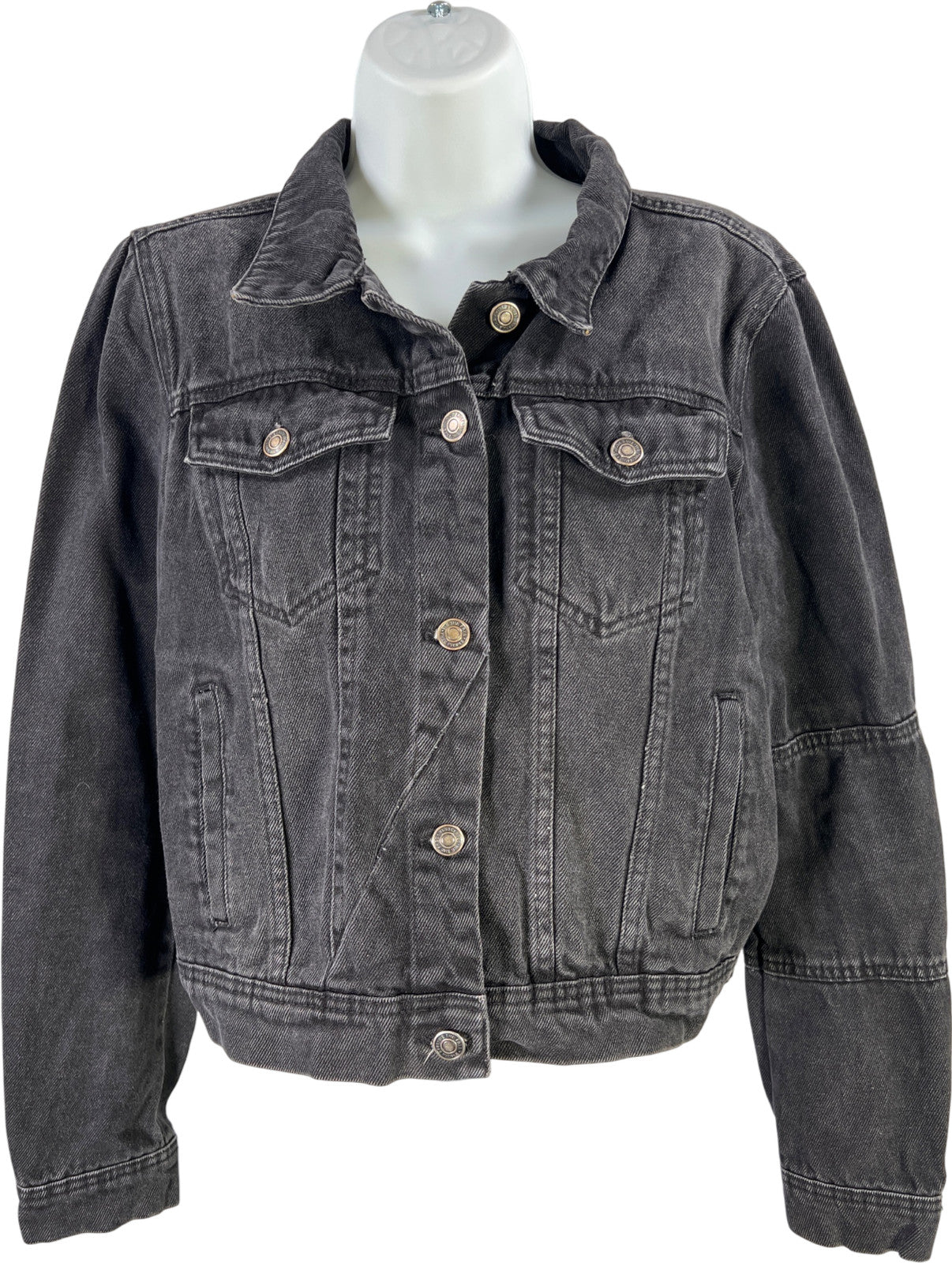 Free People Women’s Black Long Sleeve Button Up Denim Jean Jacket - M