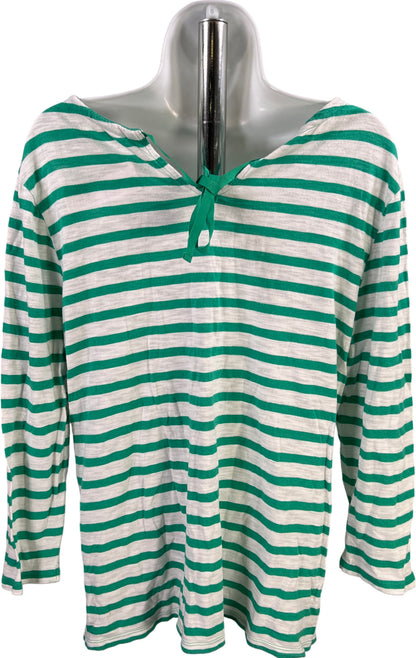 Chico’s Women’s Green/White Striped Beaded Neck 3/4 Sleeve Shirt - 2/US L