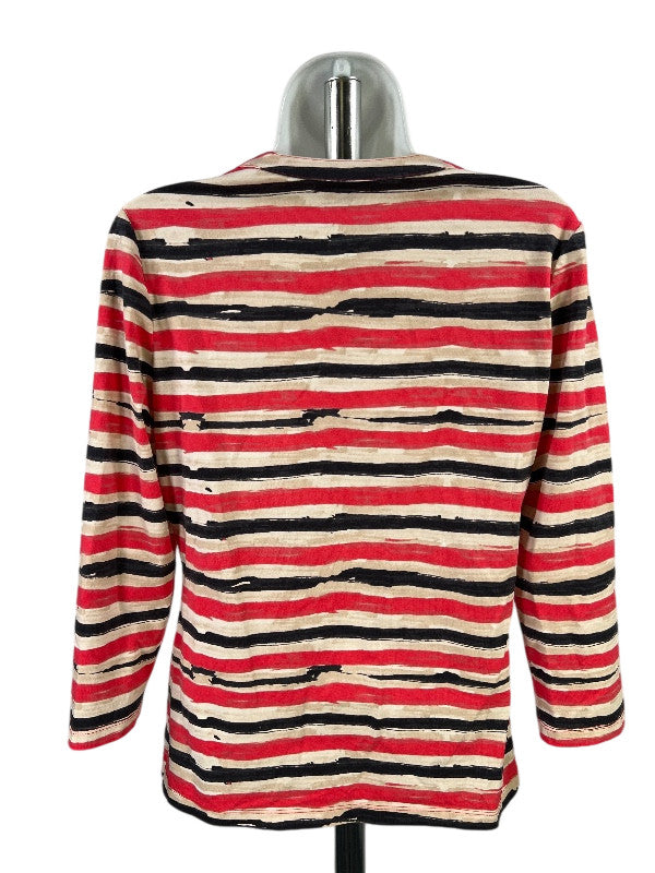 Lafayette 148 Women's Pink/Beige Striped 1/2 Sleeve Shirt - M