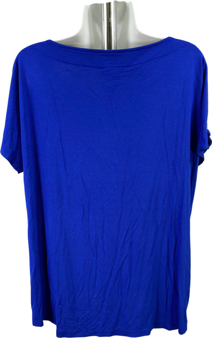 Cable and Gauge Women’s Blue Short Embroidered Slit Sleeve Blouse - L