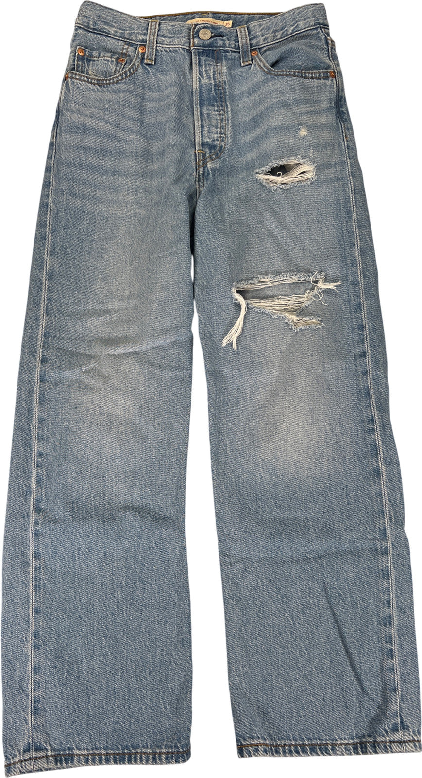 Levi’s Women’s Medium Wash Distressed Ribcage Straight Ankle Denim Jeans - 26