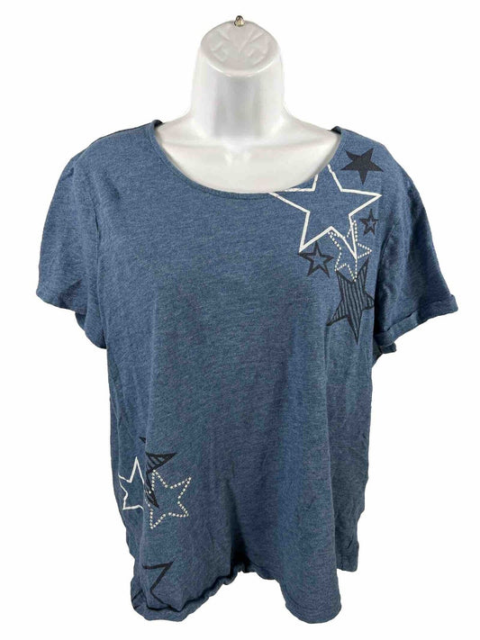 Chico's Women's Blue Star Print Short Sleeve T-Shirt - 3/US XL