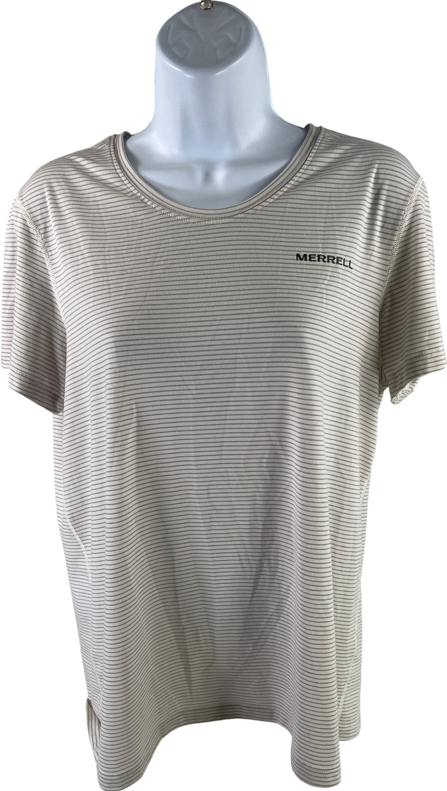 Merrell Women’s Ivory/Gray Striped Short Sleeve Athletic Shirt - S