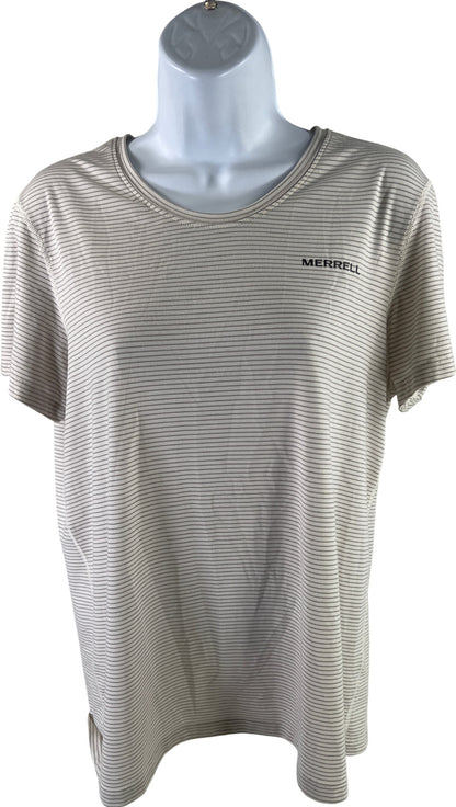 Merrell Women’s Ivory/Gray Striped Short Sleeve Athletic Shirt - S