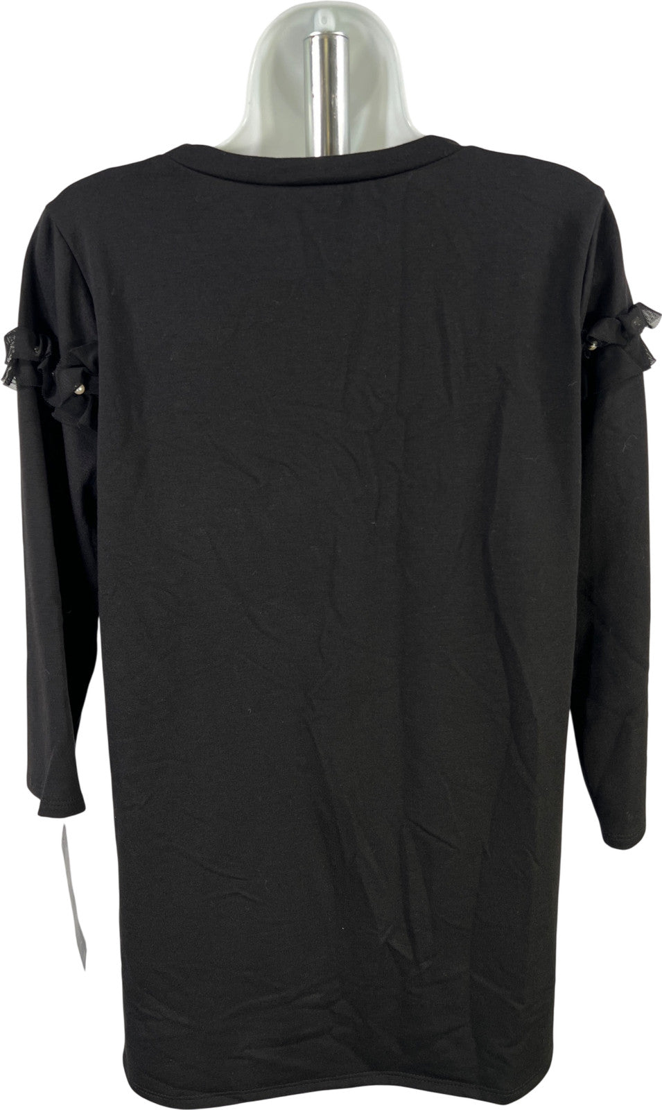 Baku Women’s Black 3/4 Ruffle Sleeve Jet French Mesh Blouse - M