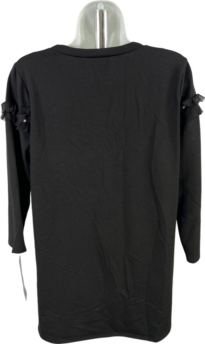 Baku Women’s Black 3/4 Ruffle Sleeve Jet French Mesh Blouse - M