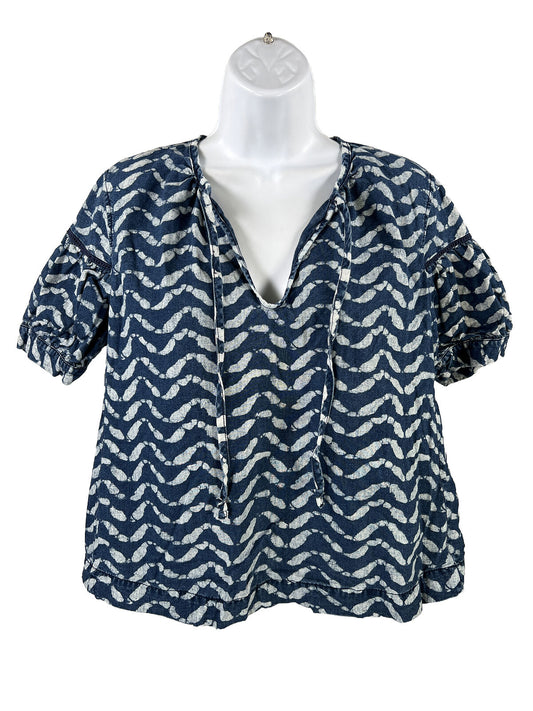 Madewell Women's Blue Short Sleeve V-Neck Shirt - XS