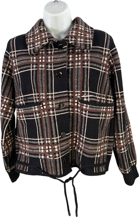 Cyrus Women’s Brown/Black Plaid Snap Button Chunky Knit Jacket - XS