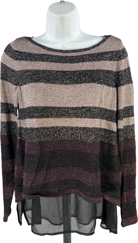 White House Black Market Women’s Black Metallic Sheer Trim Sweater - XS