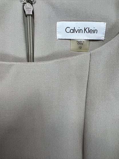 Calvin Klein Women's Beige Belted Sleeveless Sheath Dress - 12
