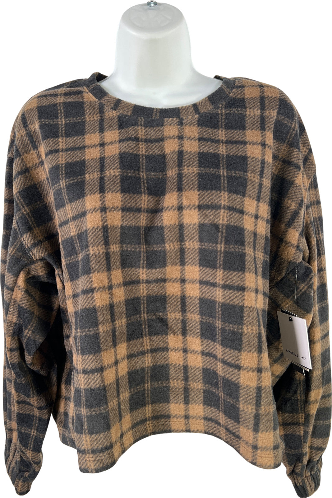O’Neill Women’s Brown/Black Plaid Long Sleeve Fleece Shirt - M