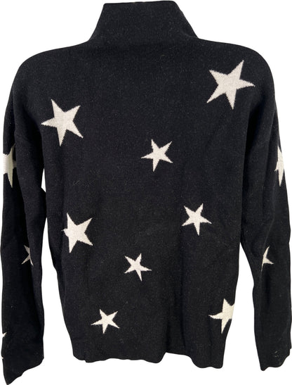 Tahari Women’s Black Star Print Long Sleeve Mock Neck Sweater - S