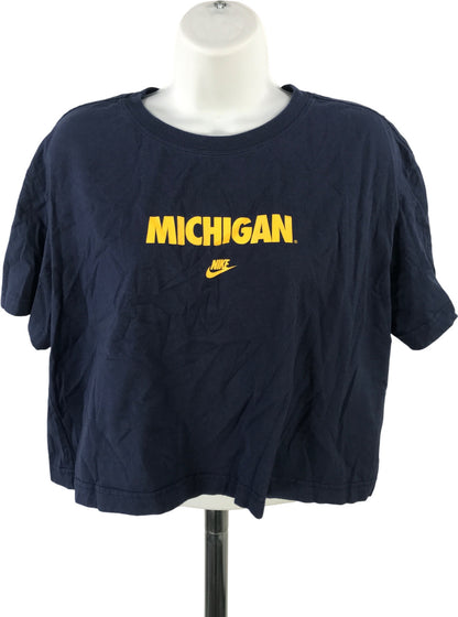Nike Women’s Navy Blue U of M Michigan Loose Fit Cropped T-Shirt - L