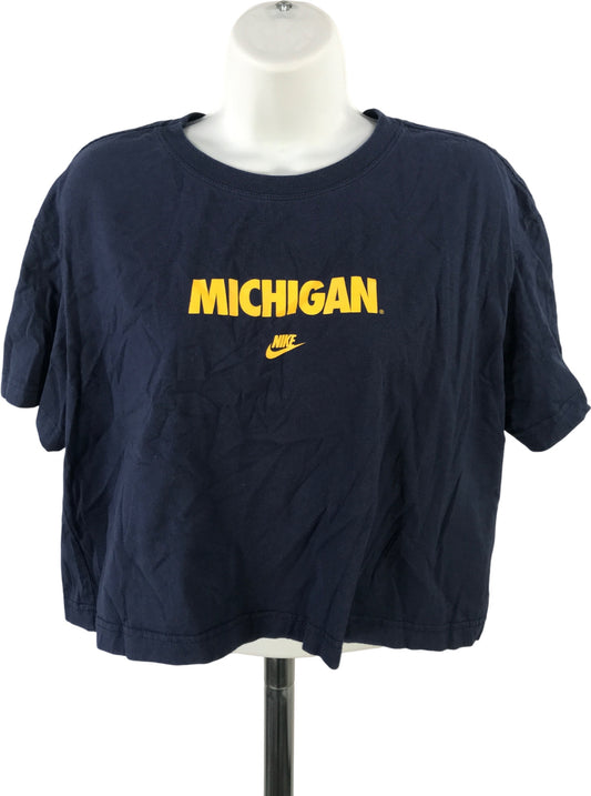 Nike Women’s Navy Blue U of M Michigan Loose Fit Cropped T-Shirt - L