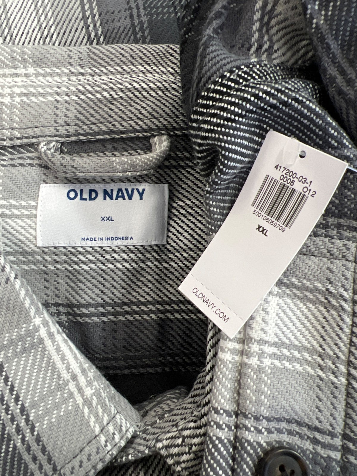 Old Navy Men’s Gray/White Plaid Oversized Twill Shirt Jacket - XXL