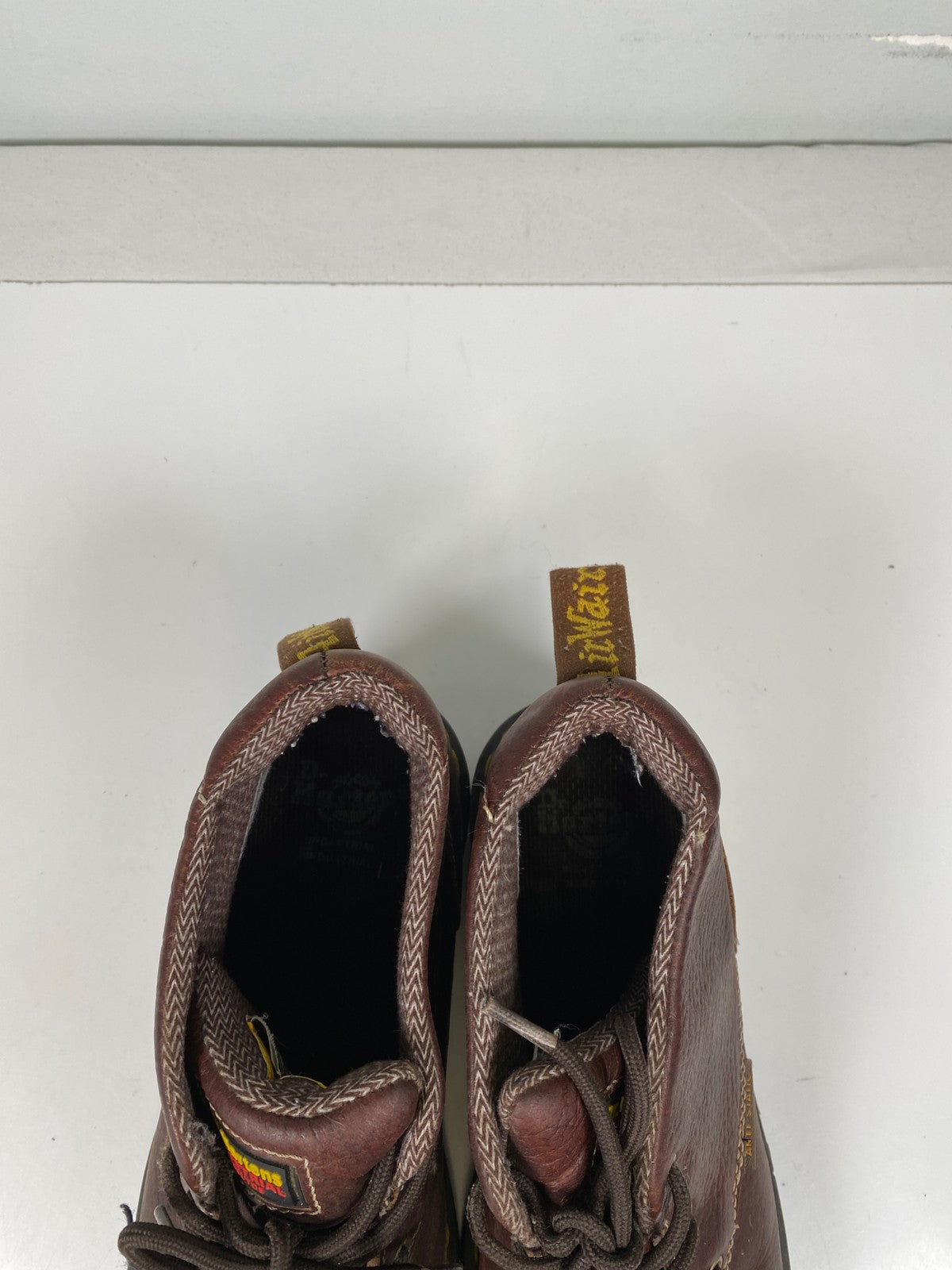 Dr. Martens Men’s Brown Leather Izzy Air Wair Industrial Steel Toe Boots - 8