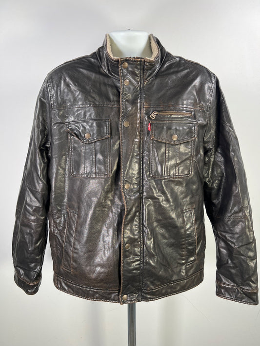 Levi’s Men’s Brown Faux Leather Sherpa Lined Bomber Jacket - L