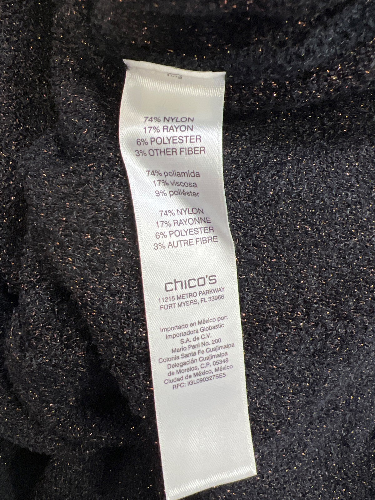 Chico’s Women’s Black/Brown Metallic Long Sleeve Sweater - 1/US M