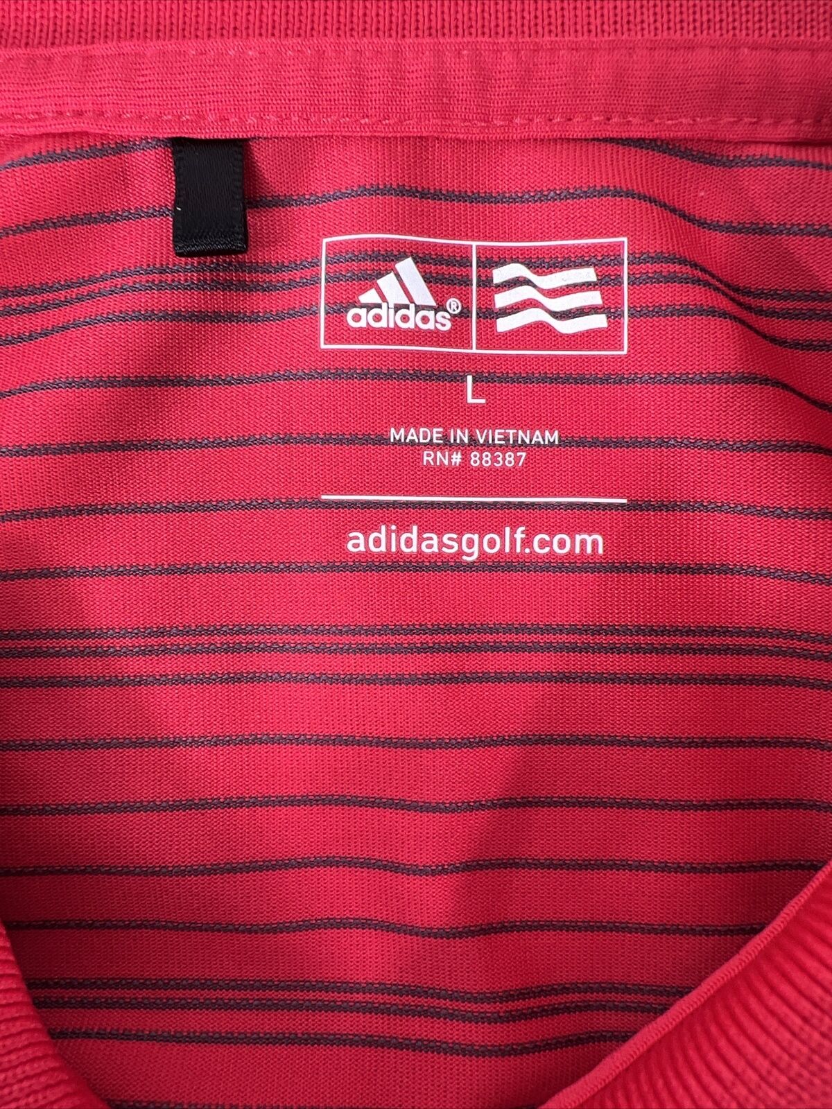 adidas Men's Red Striped Short Sleeve Active Golf Polo Shirt - L
