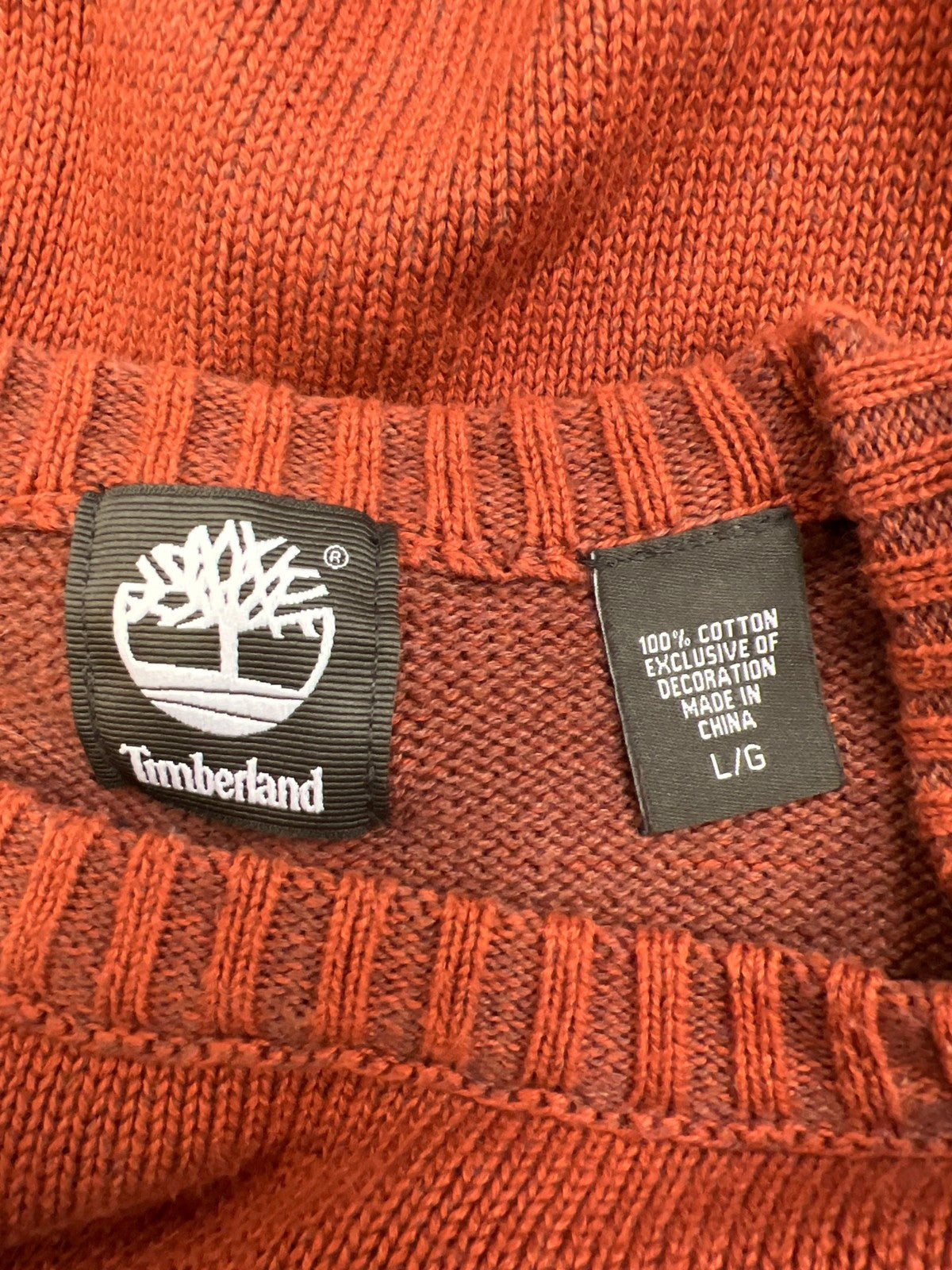 Timberland Men’s Orange Cotton Long Sleeve Pullover Sweater - L
