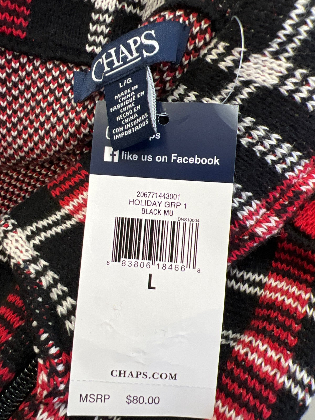 Chaps Women’s Red/Black Holiday Plaid Sleeveless Full Zip Sweater Vest - L