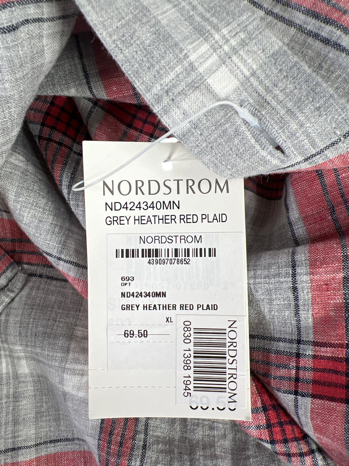 NEW 1901 Men’s Grey Heather/Red Plaid Trim Fit Button Up Shirt - XL