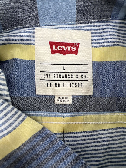 NEW Levi's Men's Blue/Yellow Striped Short Sleeve Button Up Shirt - L