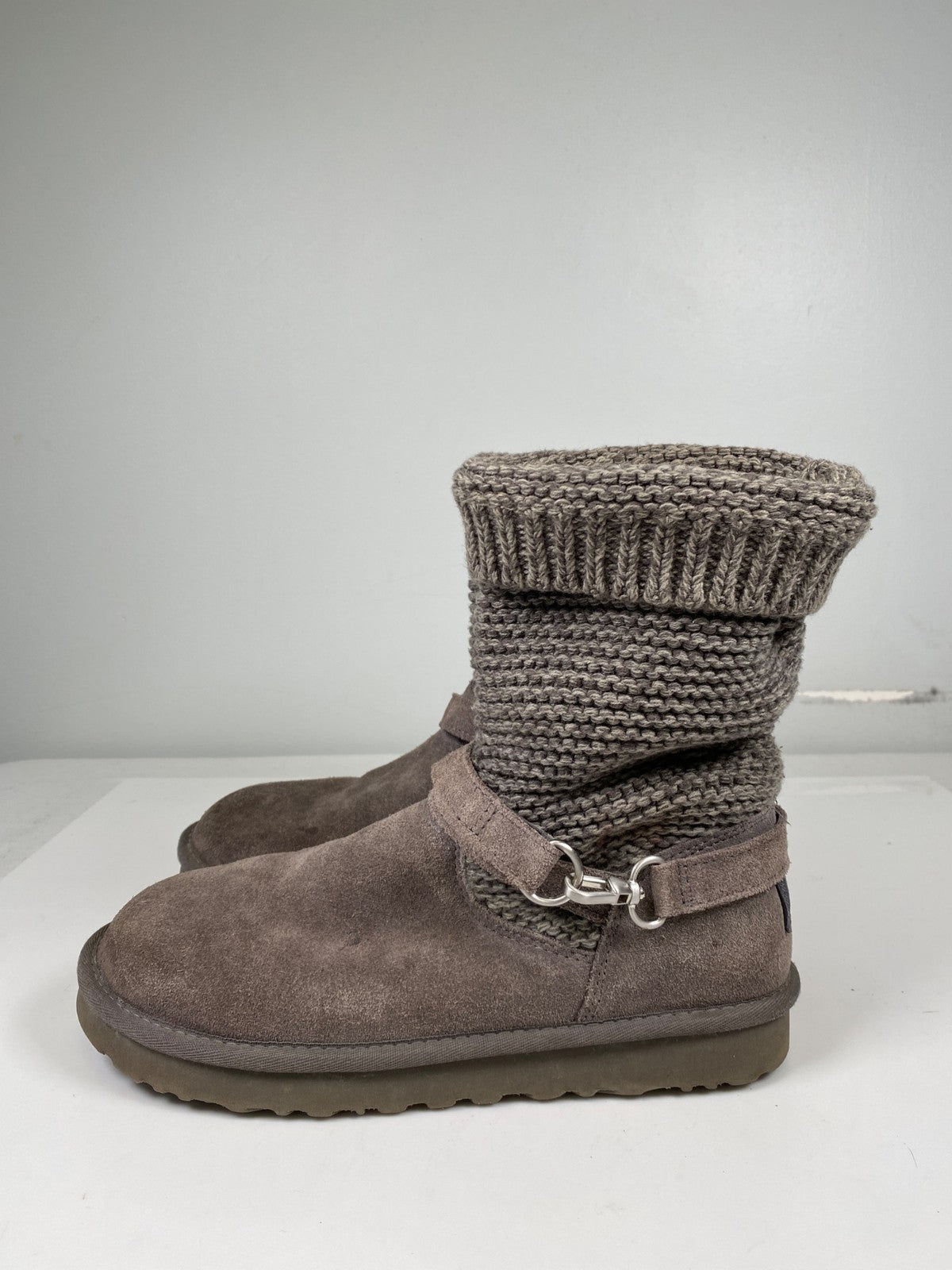 UGG Women’s Gray Purl Strap Knit Sweater Boots - 9