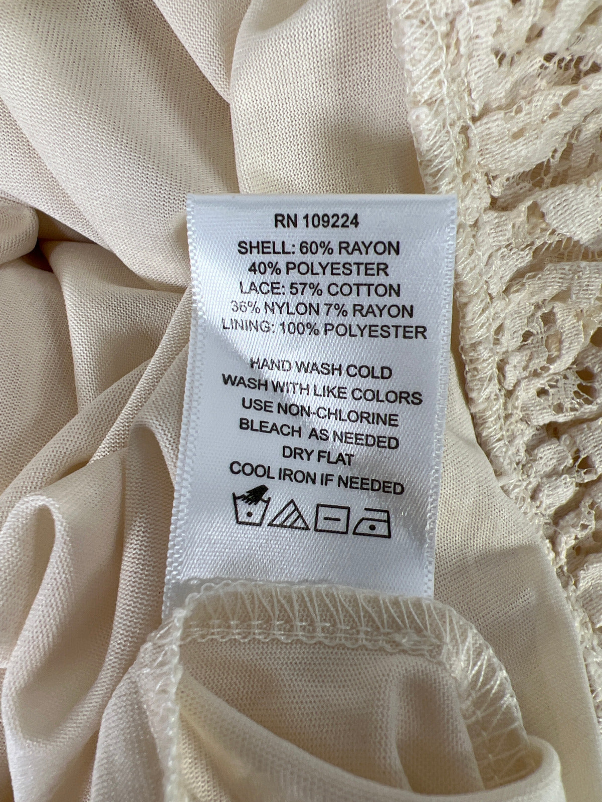 NEW Indigo Soul Women’s Beige Lace Trim 3/4 Sleeve Tunic Blouse - S