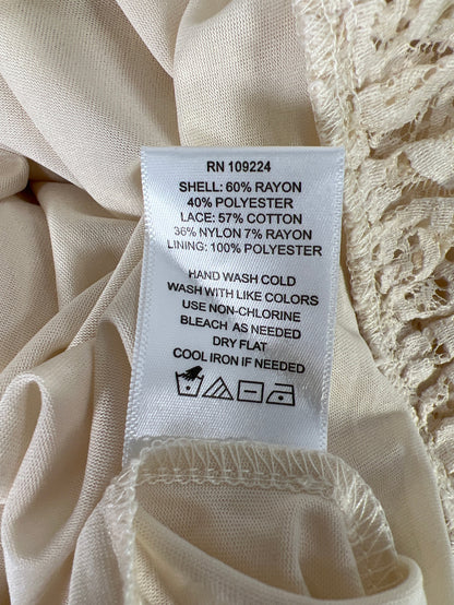 NEW Indigo Soul Women’s Beige Lace Trim 3/4 Sleeve Tunic Blouse - S