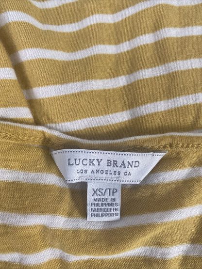 Lucky Brand Women's Yellow/White Striped V-Neck Tie Front T-Shirt Sz XS
