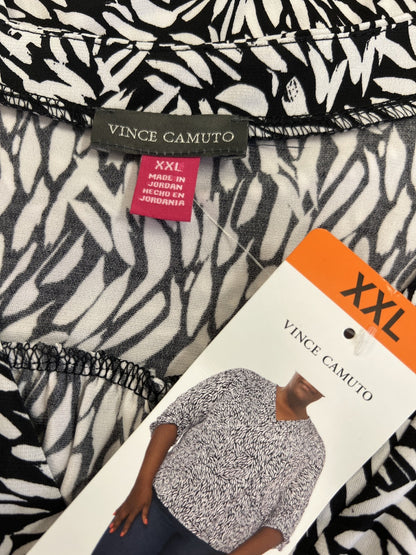 Vince Camuto Women’s White/Black 1/2 Sleeve V-Neck Blouse - XXL