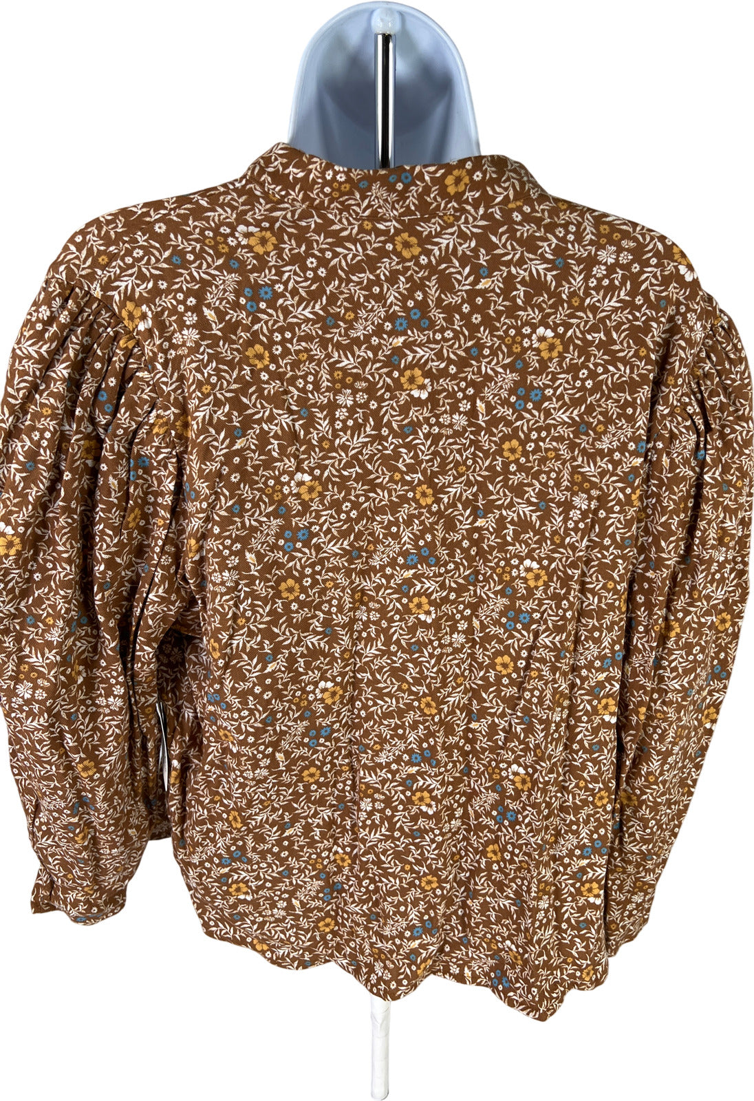 NEW ANA Women’s Brown Floral V-Neck Wrist Length Sleeve Blouse - L