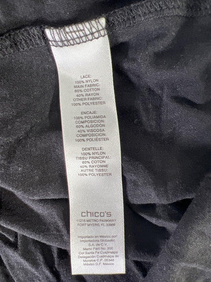 Chico’s Women’s Black Lace Front Cap Sleeve T-Shirt - 1/US M