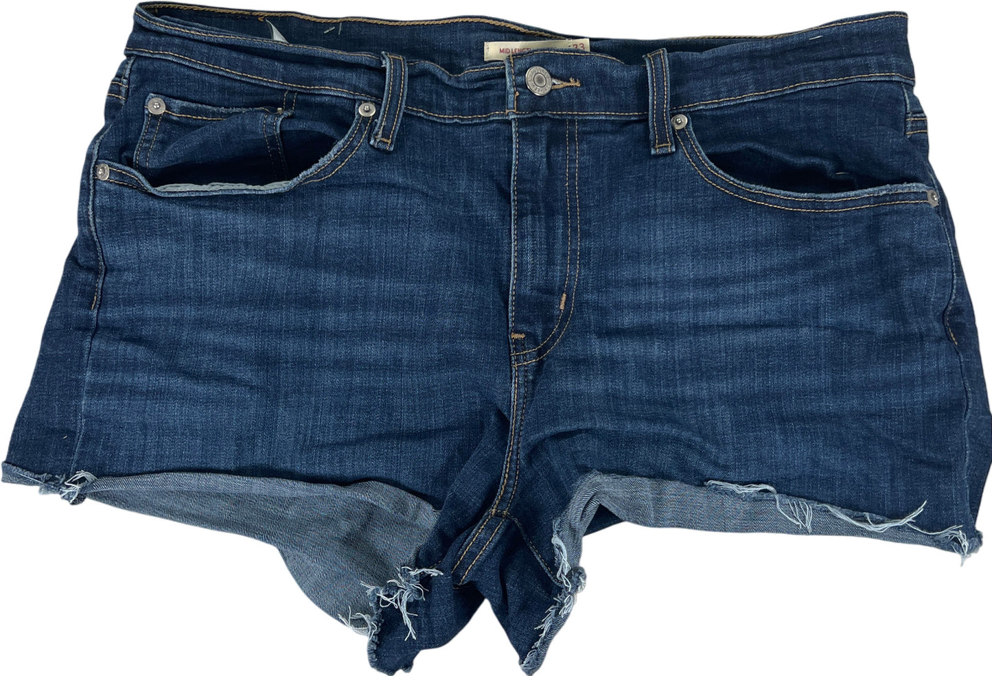 Levi’s Women’s Dark Wash Mid Length Cut Off Denim Jean Shorts - 33